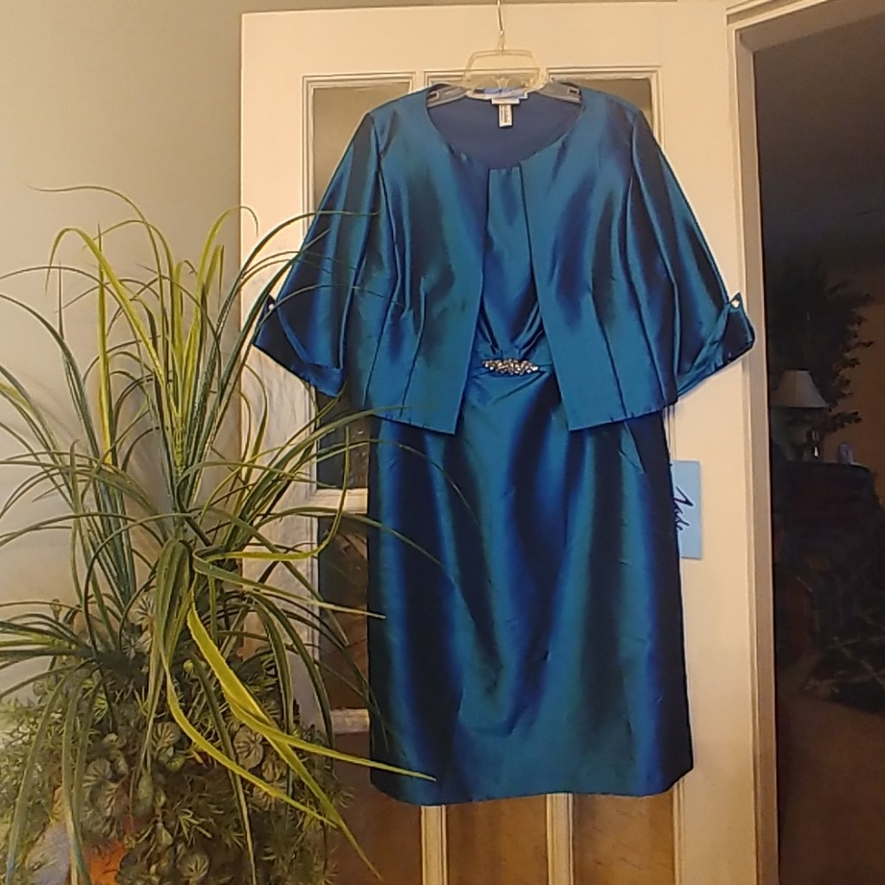 Jade by Jasmine Night BlueTaffeta Dress and Jacket - Picture 1 of 8